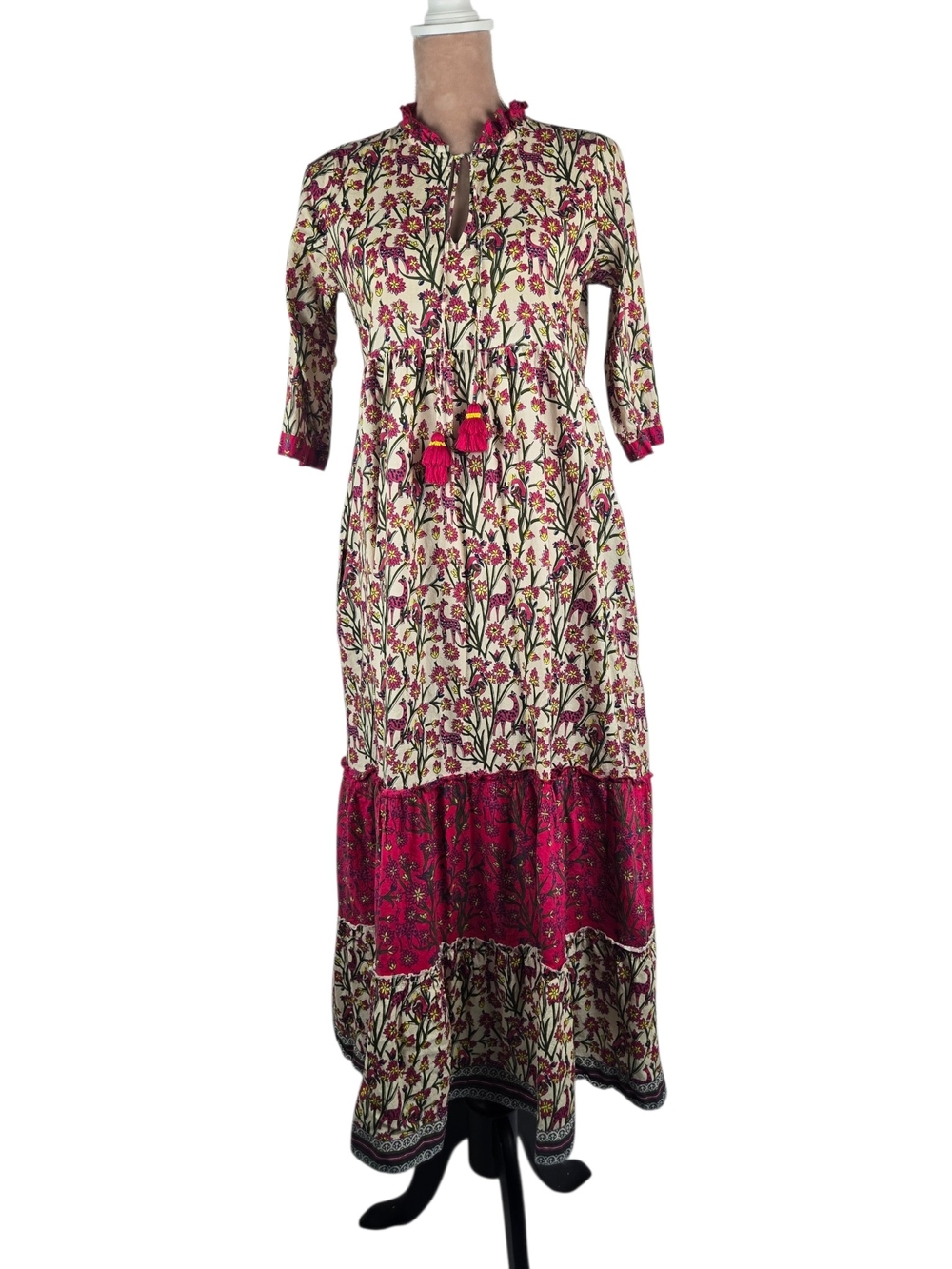 La Plage Claythorne Animalia Maxi Dress Giraffe Floral Pink XS